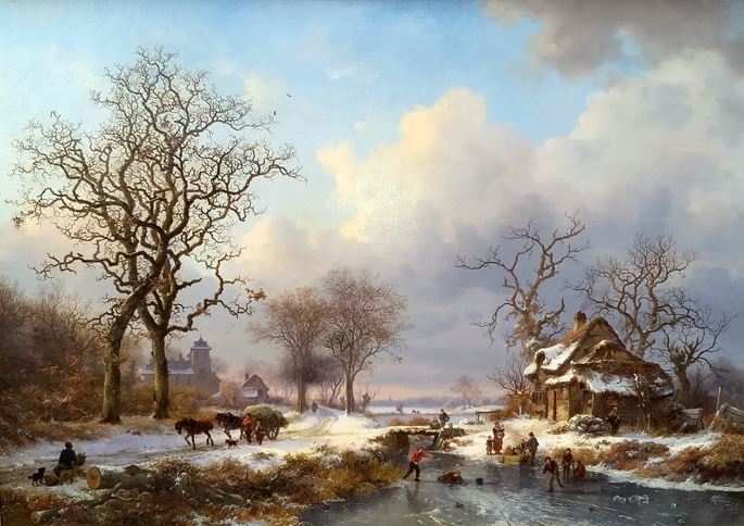 Frederick Marinus Kruseman - Dutch Winter Landscape with Skaters | MasterArt